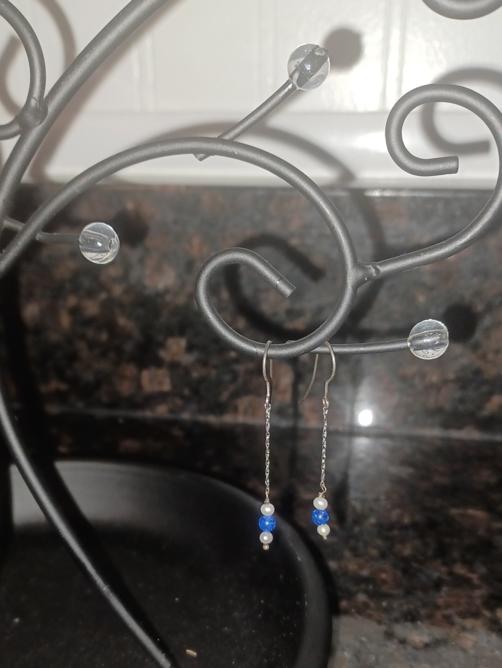Artisan Handcrafted Lapis Lazuli & Genuine Freshwater Pearl Long-Tail Drop Earri